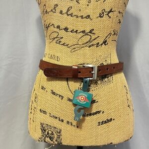 American Outpost Brown Medium Tooled Italian Leather Belt Western Floral Vintage